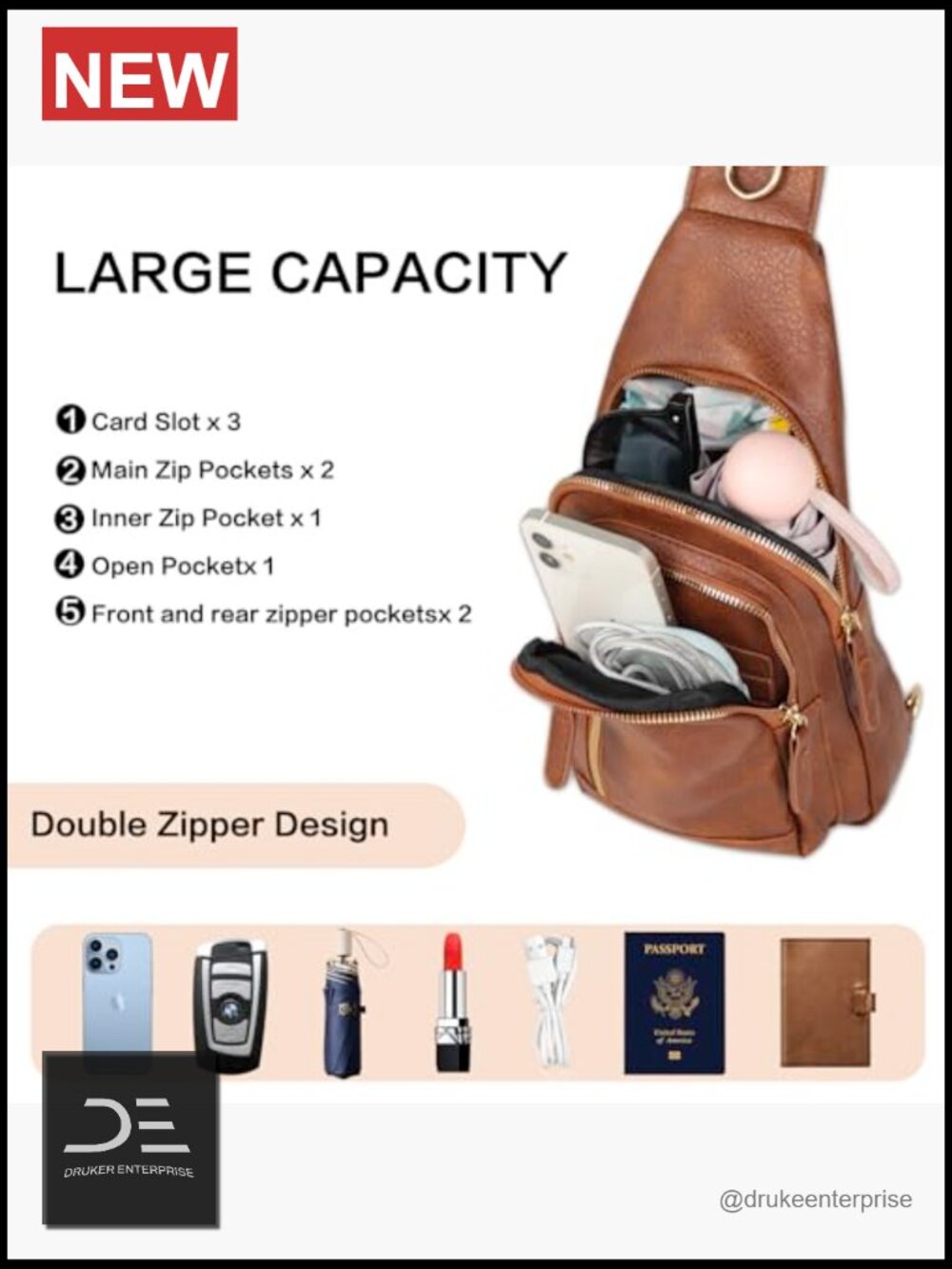 Sling Bag for Women Crossbody, Leather Fanny Pack, Chest Bag for Travel Daily - Picture 3 of 6